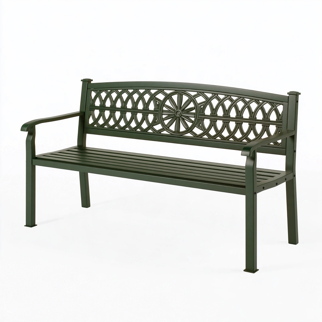 Gartenbank 120 cm Metall dunkelgrün mit Armlehnen für Außenbereich