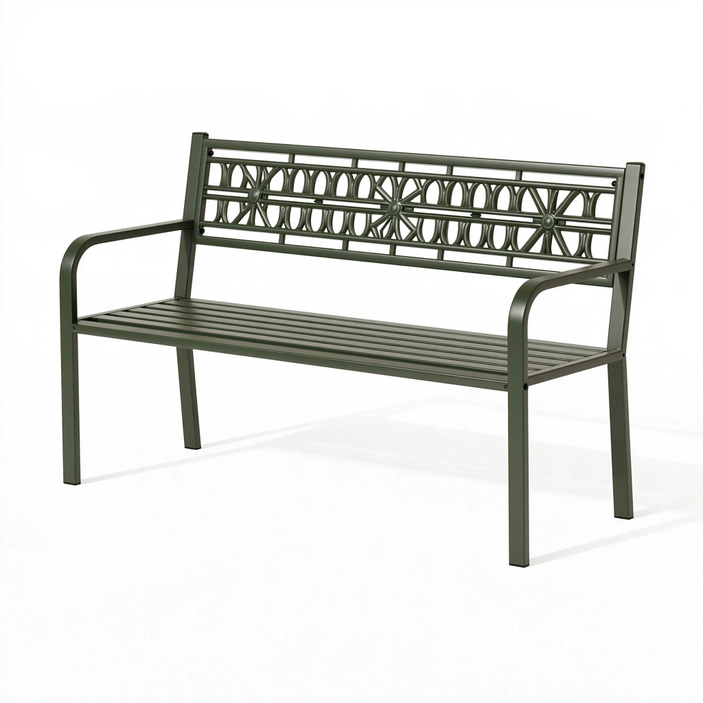 Gartenbank 127 x 61 x 88 cm aus Metall Dunkelgrün mit ornamentaler Rückenlehne