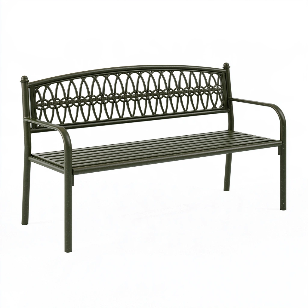 Gartenbank 122 cm Metall Dunkelgrün mit Rückenlehne im klassischen Stil