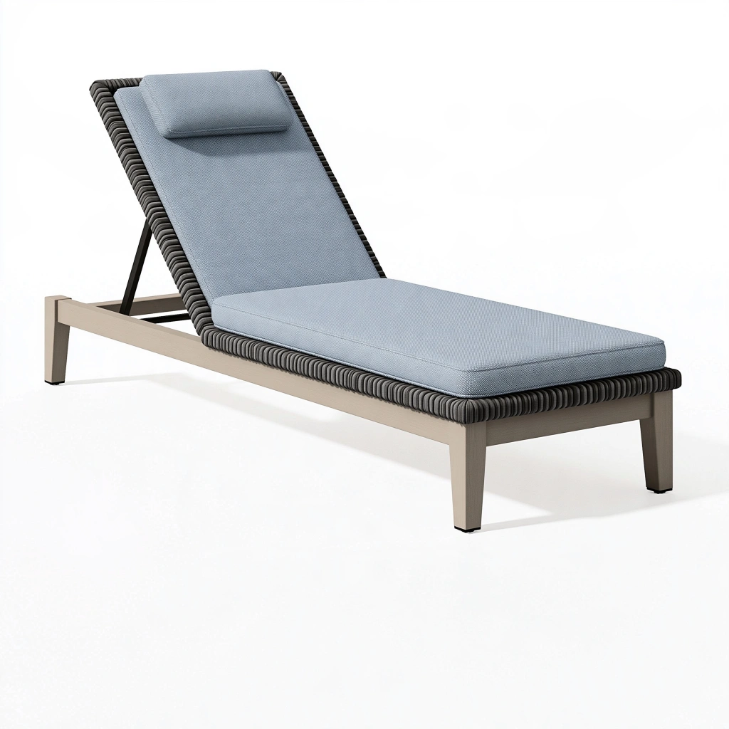 Gartenliege 200 x 70 x 35 cm Aluminium Grau Blau mit Seilgeflecht und verstellbarer Rückenlehne