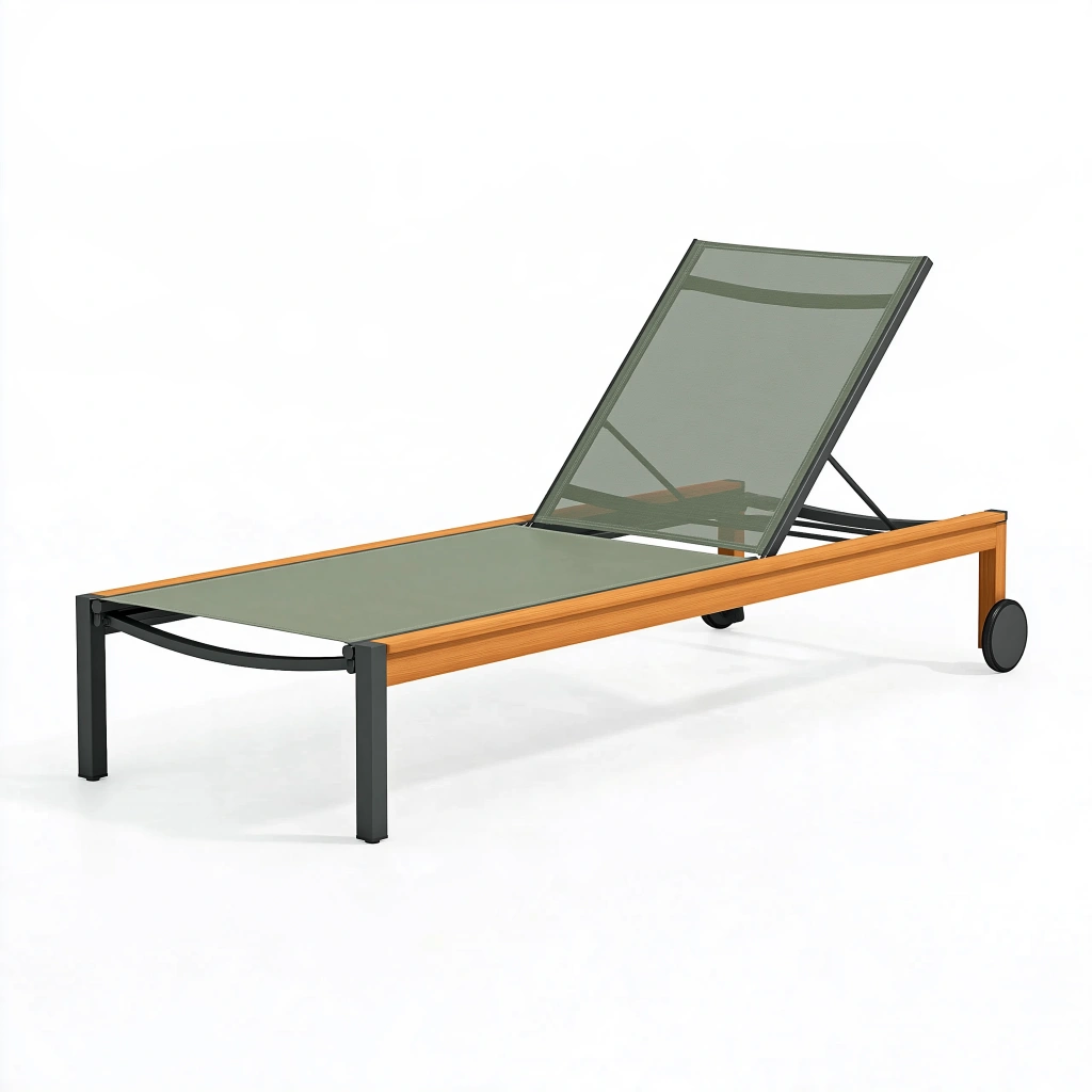 Gartenliege 200 x 70 cm mit Aluminiumrahmen und Textilgewebe in Grünbraun - verstellbar mit Rollen