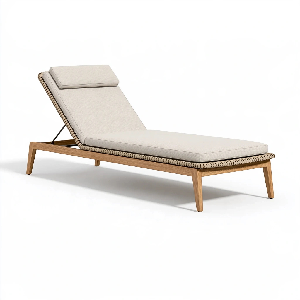 Sonnenliege 200 x 75 cm mit Holzgestell in Beige für den Außenbereich