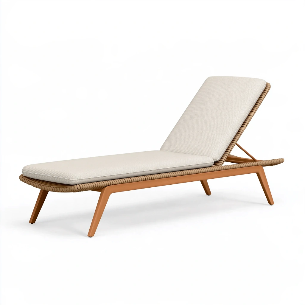 Gartenliege 200 x 70 cm aus Polyrattan Beige Braun mit verstellbarer Rückenlehne