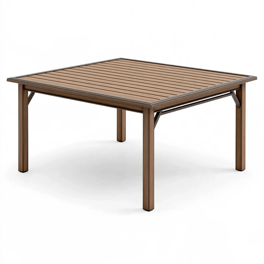 Gartentisch 180 x 90 x 75 cm Metall in Holzoptik Braun für Terrasse mit Lamellendesign