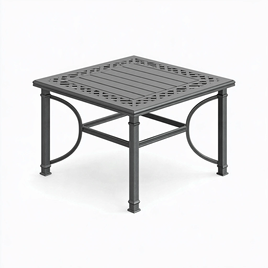 Gartentisch 90 x 90 x 50 cm aus Metall Grau mit dekorativer Tischplatte