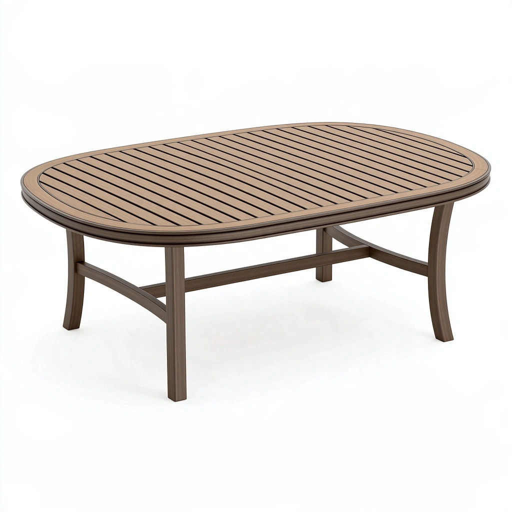 Ovaler Gartentisch 120 x 70 x 45 cm Aluminium Holzoptik Braun - Lamellenplatte für Terrasse