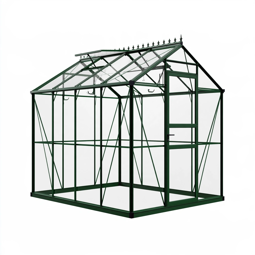 Gewächshaus 190 x 190 x 200 cm Metall Grün für Garten mit Satteldach