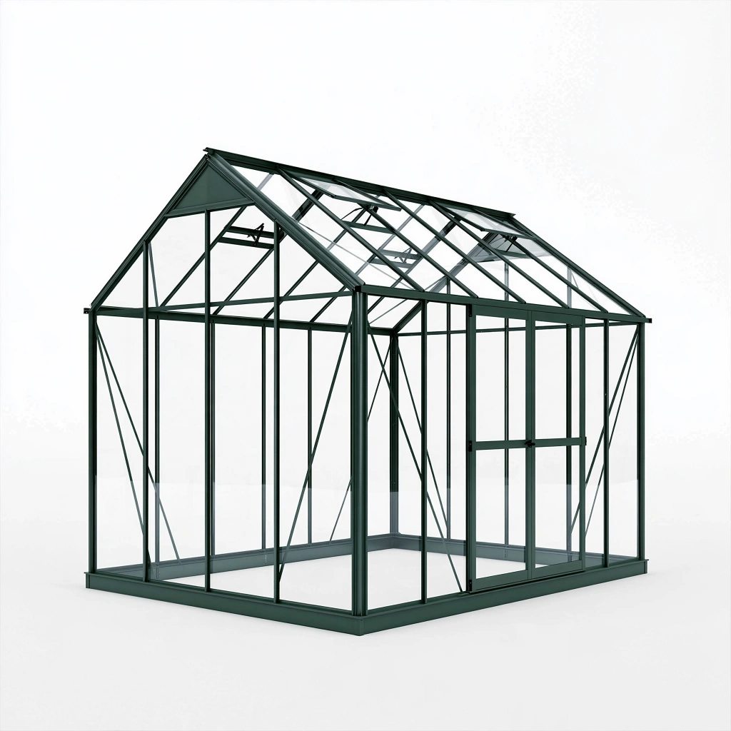 Gewächshaus 240 x 190 x 230 cm Aluminium Glas Dunkelgrün mit Schiebetür