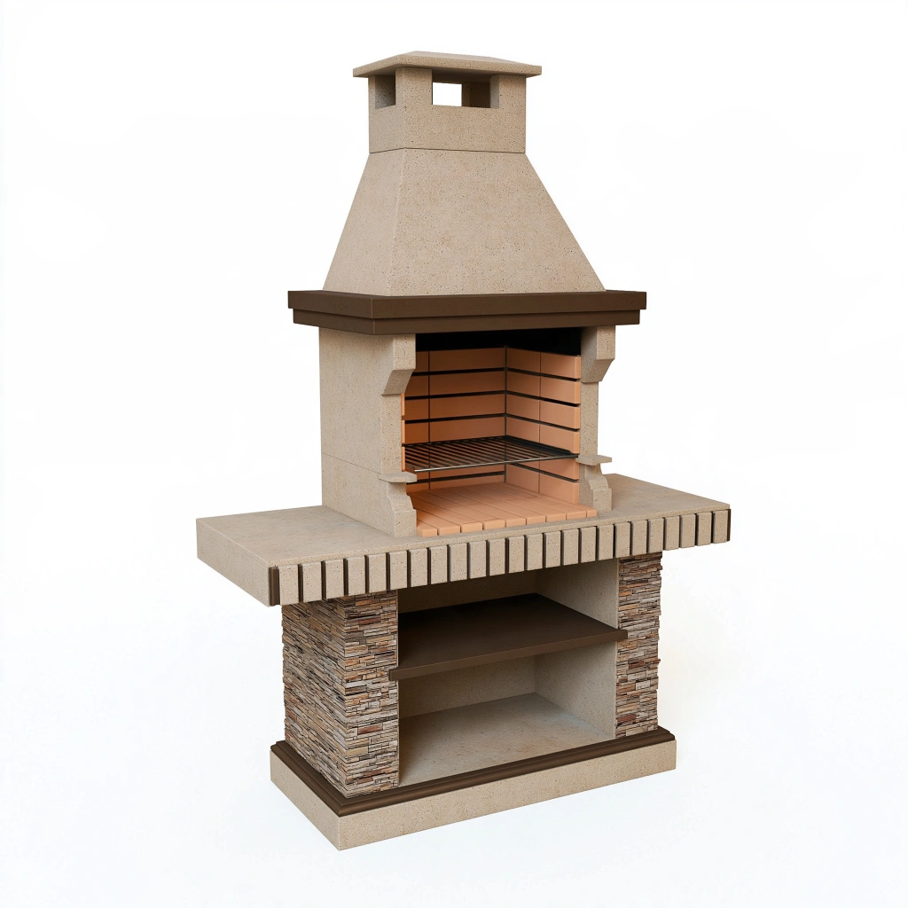 Grillkamin 120 x 70 x 220 cm aus Beton in Beige mit Grillrost für den Garten