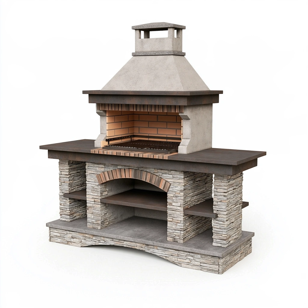 Gartenkamin 160 x 80 x 230 cm Beton Steinoptik Braun Grau mit Grillrost