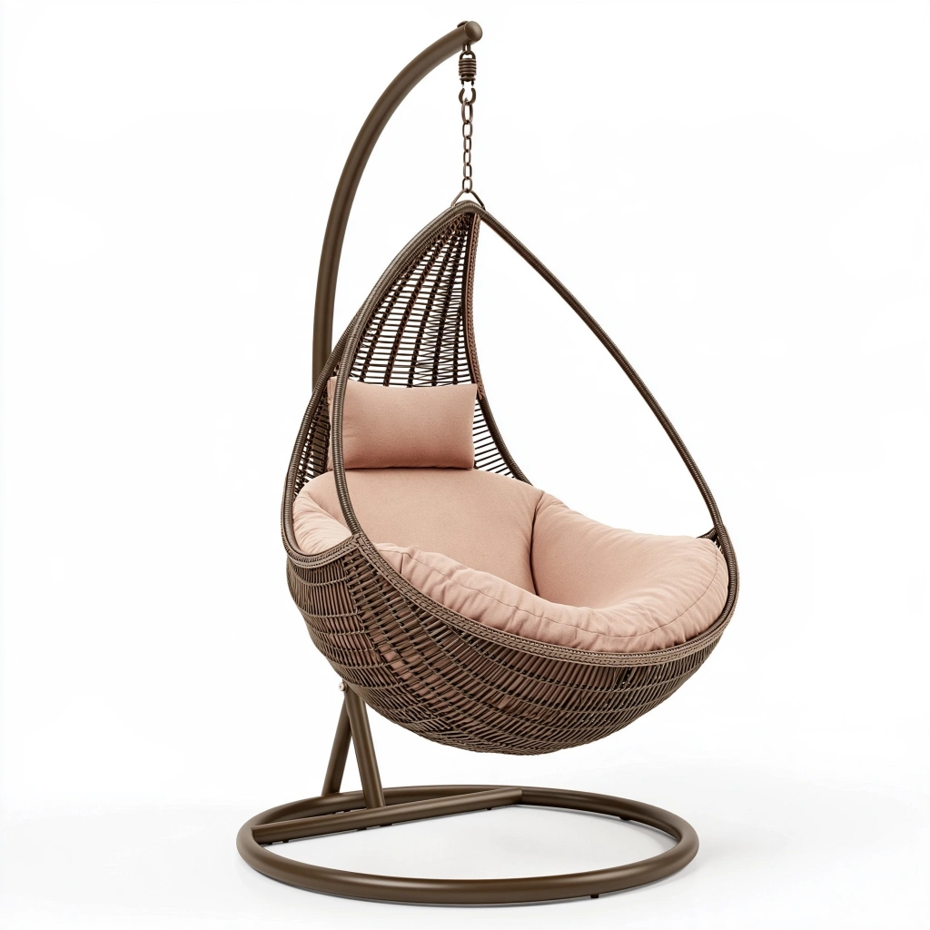 Hängesessel 110 x 110 x 200 cm braun mit Metallgestell und Geflecht im Boho-Stil