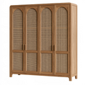Kleiderschrank 160 x 60 x 200 cm Eiche Natur Holz mit Rattangeflecht im Retro Stil